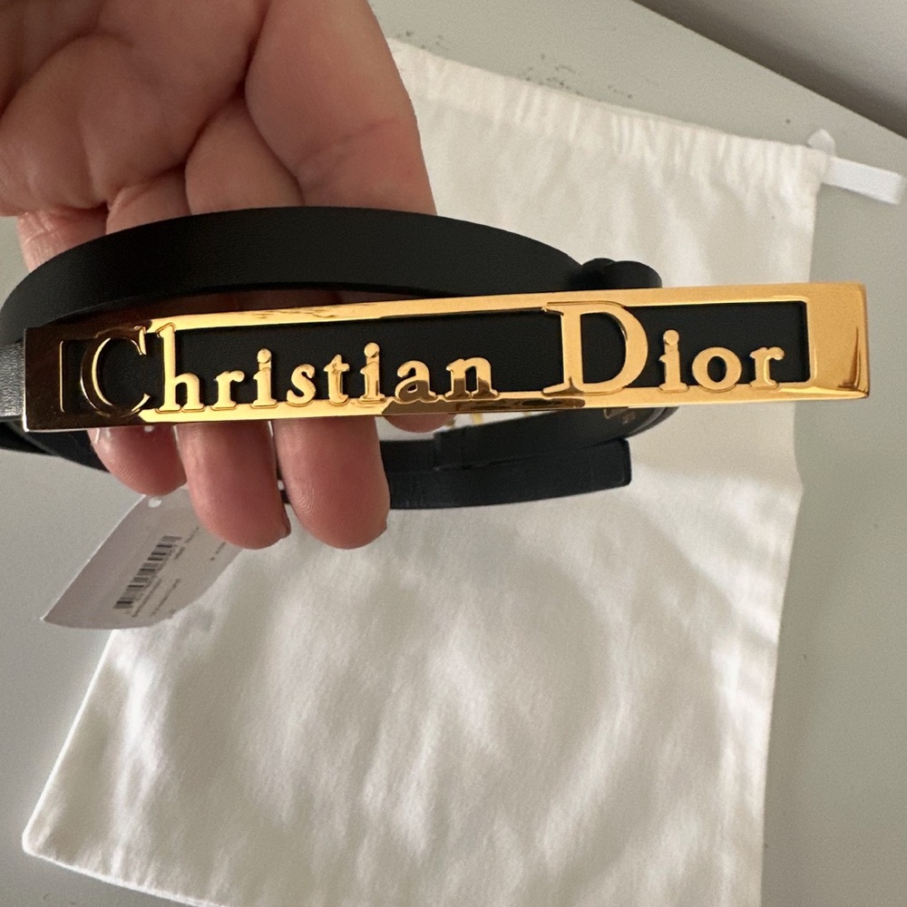 DIOR BLACK LEATHER SIGNATURE SLIM BELT 15MM Medium - Picture 4 of 6